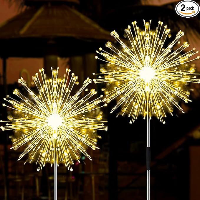 JJGoo Solar Firework Lights, 2 Pack 180 LEDs 2 Lighting Modes Solar Lights by JJGoo