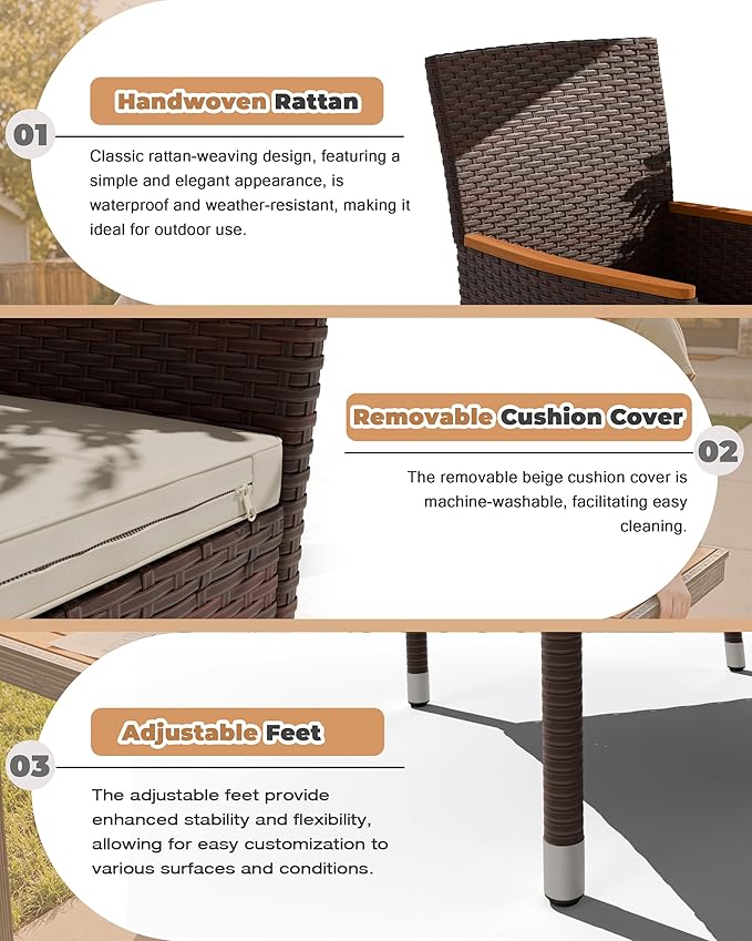 Flamaker 9 Piece Patio Dining Set Outdoor Acacia Wood Table and Chairs - Image 5