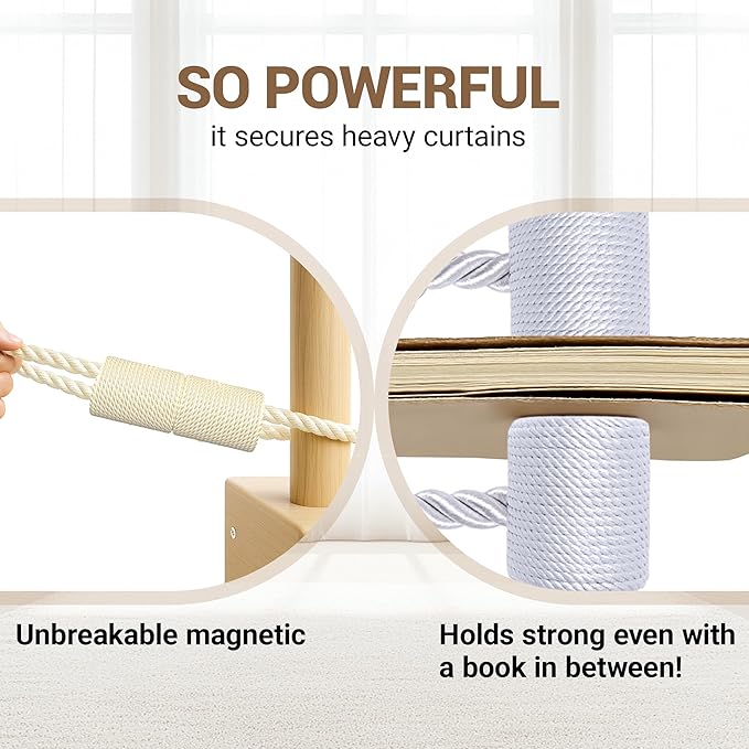 Hion Magnetic Curtain Tiebacks Beige 6 Pack, Curtain Tiebacks Buckles Holdbacks - Image 5