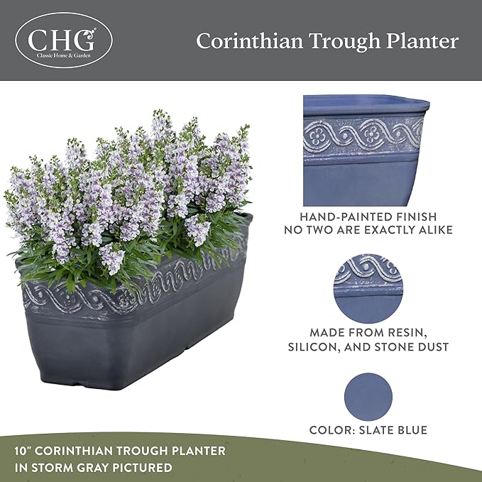 Classic Home and Garden Corinthian Trough Planter, Slate Blue - Image 2