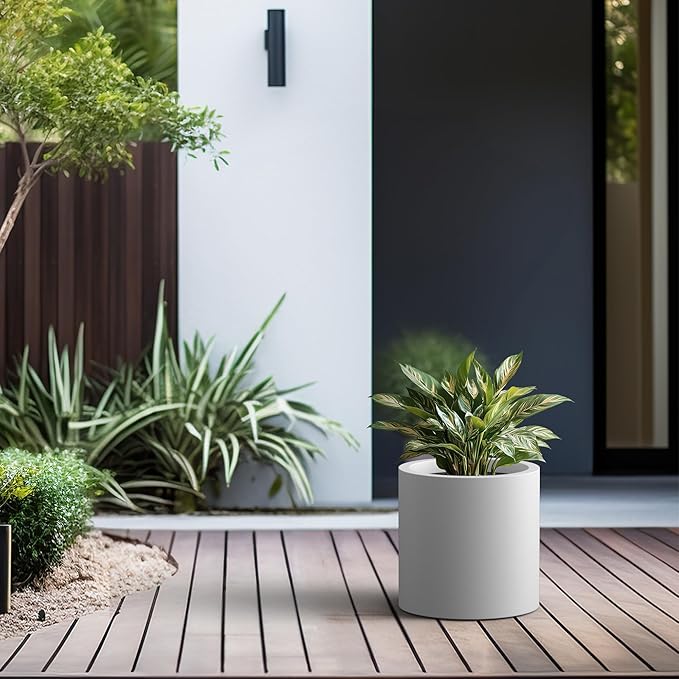 Kante 12.6" Dia Round Concrete Planter, Modern Style Large Cylindrical Plant Pot - Image 5