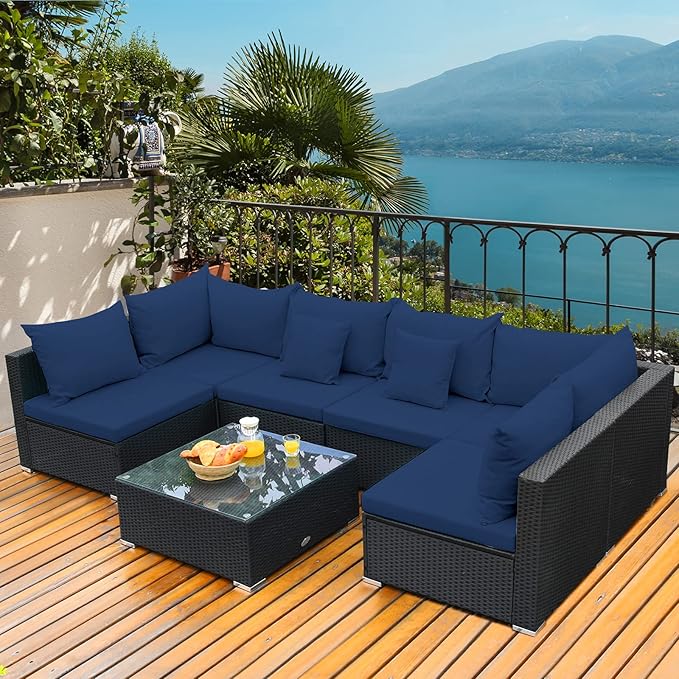 Tangkula 7-Piece Patio Furniture Set, Outdoor Sectional Wicker Sofa - Image 4