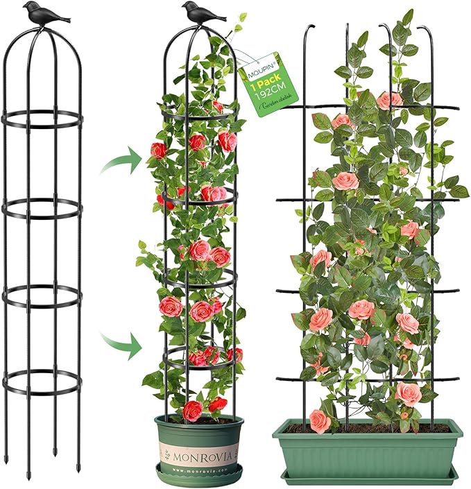 Tower Obelisk Garden Trellis for Climbing Plant，6.3FT/75.6" Rustproof Metal by MQUPIN