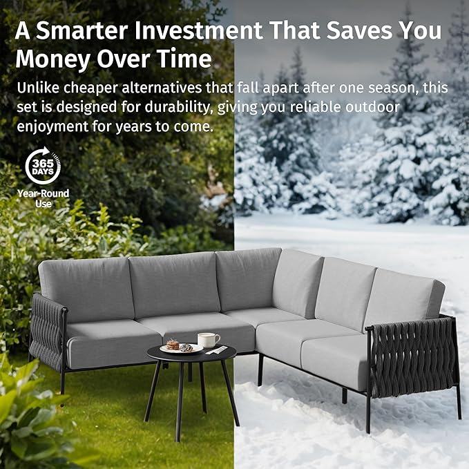 East Oak Corner Patio Furniture Set | Life Chatter 5-Seat Outdoor Furniture | - Image 10