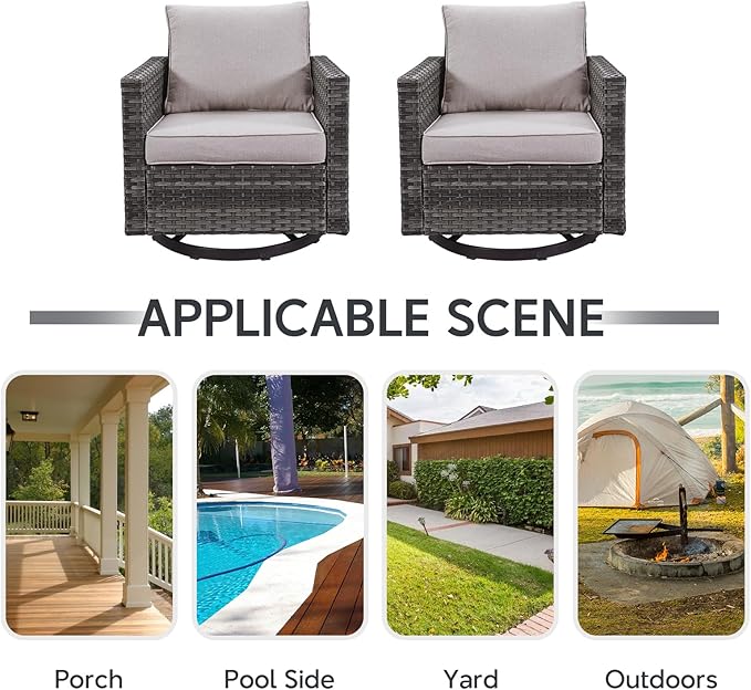 Belord Wicker Chairs Outdoor Bistro Set Oversize Patio Swivel Rocker, Rattan - Image 9
