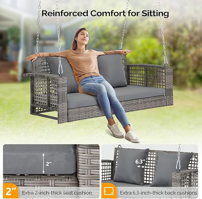 VINGLI 4 FT Rattan Porch Swing Outdoor Support 800 LBS - Image 2