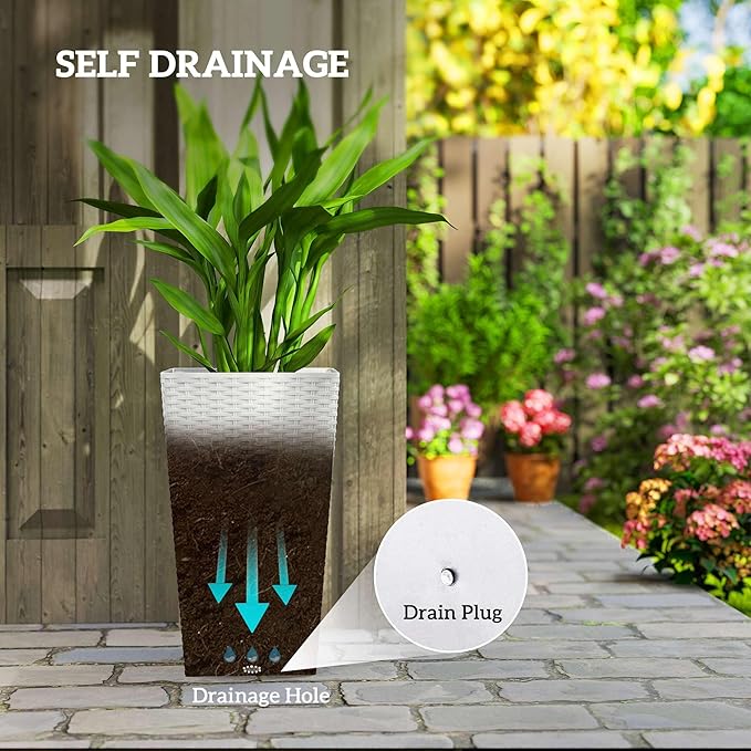 Outsunny Tall Planters for Outdoor Plants Set of 3, 24 in Taper Planters - Image 5