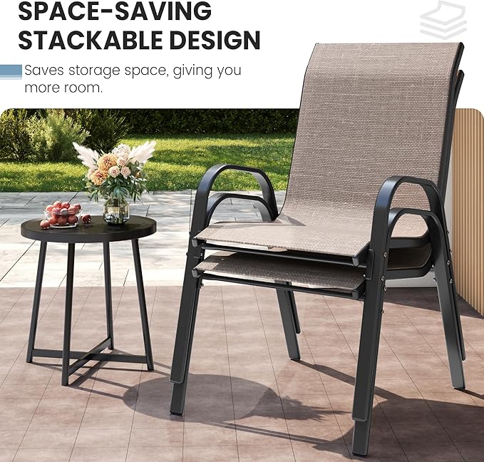 Patio Dining Chairs Set of 4, Stackable Dining Chairs High Back, Breathable - Image 7