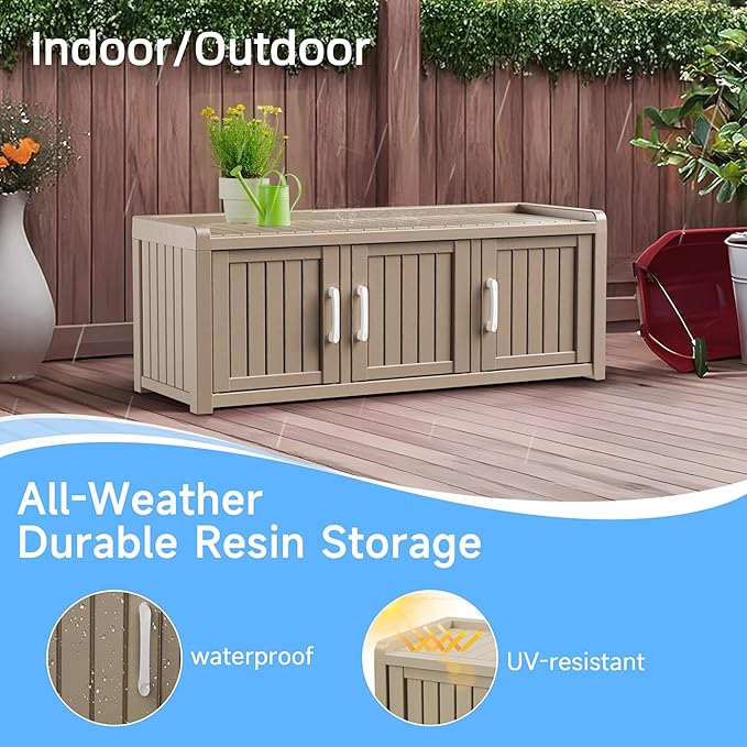 3 Doors Shoe Bench, Waterproof & UV-Resistant, Resin Shoe Cabinet Indoor & - Image 5