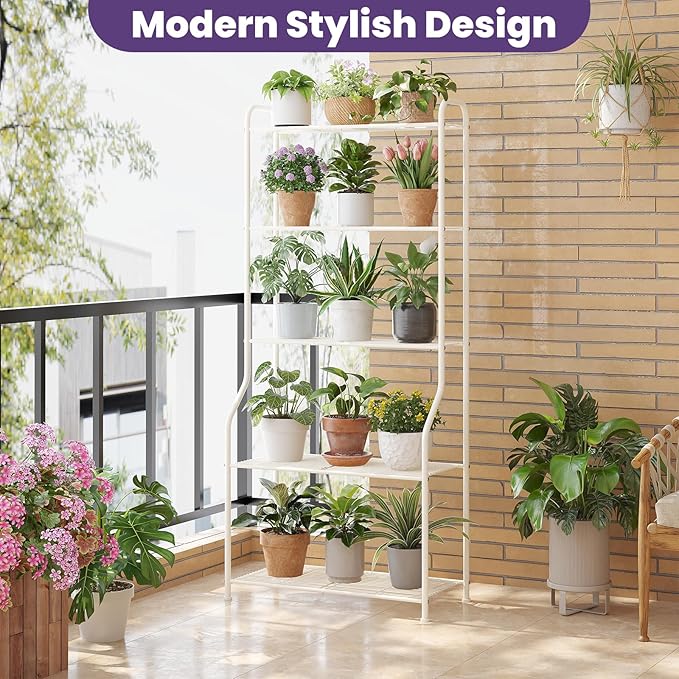 5-Tier Corner Plant Stand, Metal Black Flower Pot Rack, Indoor Outdoor Heavy - Image 4