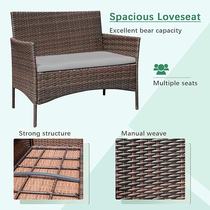 Greesum Patio Furniture 4 Pieces Conversation Sets Outdoor Wicker Rattan Chairs - Image 6