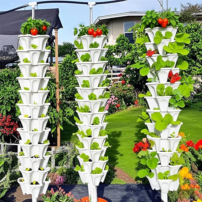 7 Tiered Strawberry Planters 3 Pack, Vertical Stackable Planter, Herb Stacking - Image 6