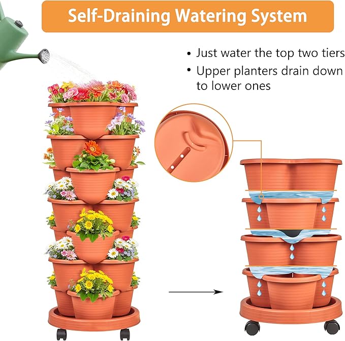 VECELO 7 Tier Vertical Garden Planter, Self Watering Stackable Planters - Image 3