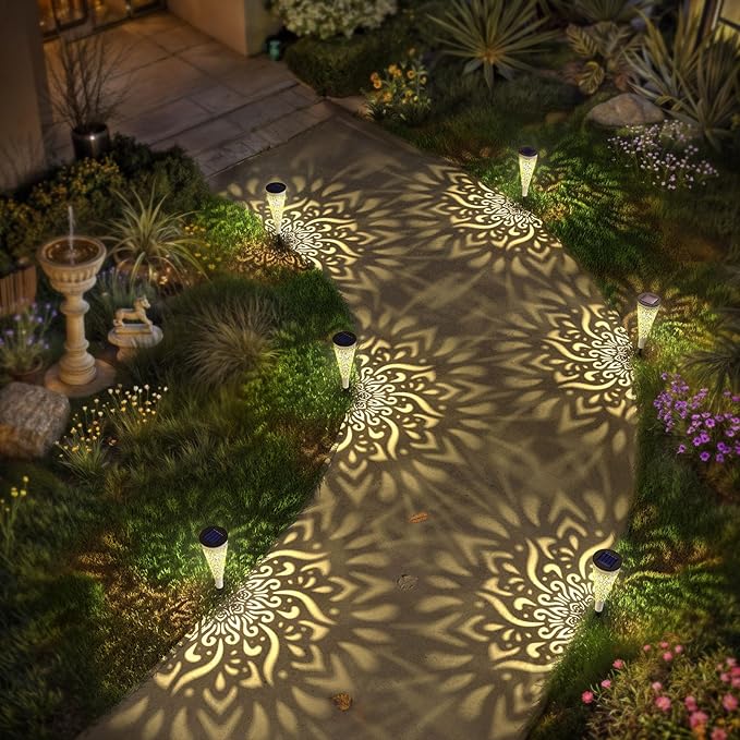 6 Pack Solar Lights Outdoor Garden Decorative Mandala Solar Garden Lights - Image 2