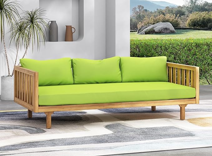Merax Outdoor 3 Seater Daybed, Acacia Wood Day Bed Couch Sofa - Image 2