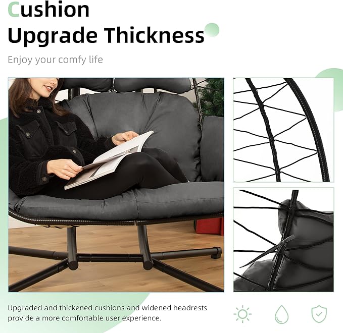 Double Egg Chair with Stand Hammock Swing Chair Foldable Hanging Loveseat - Image 3
