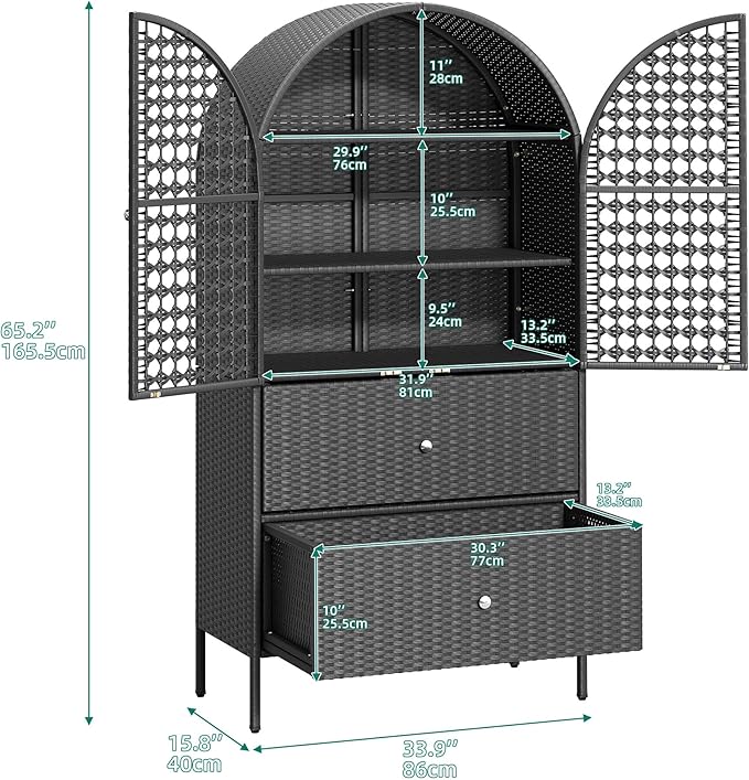 YITAHOME 65 Inch Outdoor Storage Shed, Arched Wicker Stand-Up Pantry - Image 2