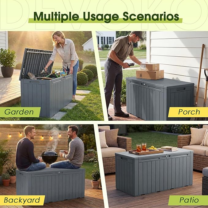 Devoko 100 Gallon Outdoor Storage Box, Waterproof Resin Deck Box - Image 4