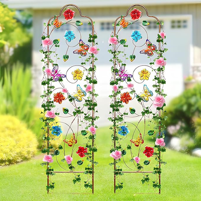 2 Pack Metal Garden Trellis Arched Fence Trellises - Image 6