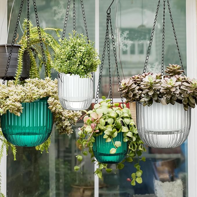 Maxcheck 4 Pcs Self Watering Hanging Planters Indoor Gift 6.5'' 4.5'' Hanging - Image 6