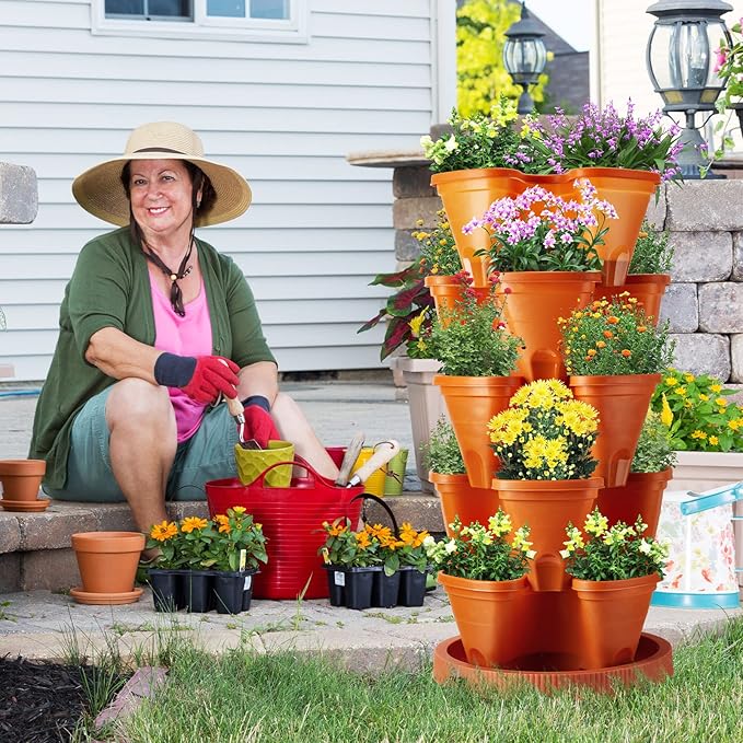 Umigy 2 Set 5 Tier Stackable Planters Vertical Garden Planters - Image 6
