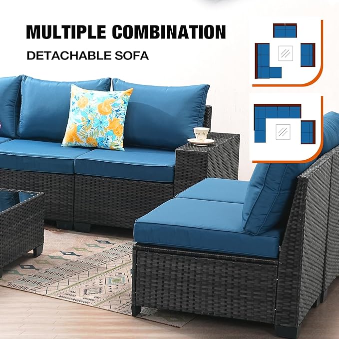 9 Pieces Patio Furniture Set All-Weather Outdoor Wicker Sectional Conversation - Image 6