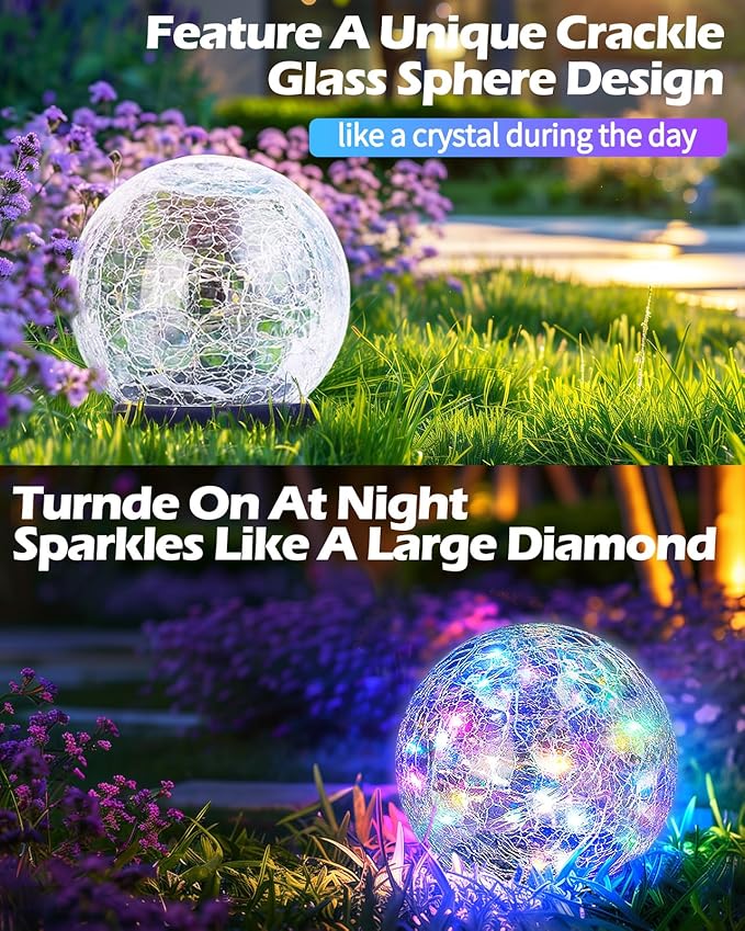Coroor Garden Solar Ball Lights Outdoor Waterproof, 30 LED Cracked Glass Globe - Image 4