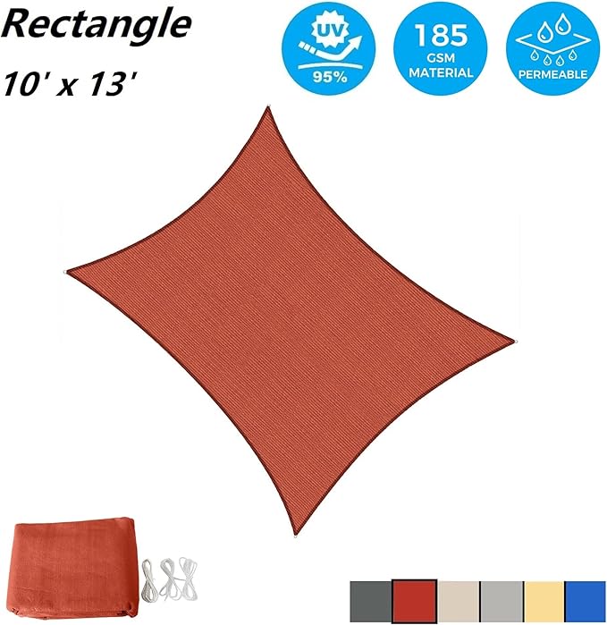 AsterOutdoor Sun Shade Sail Rectangle 10' x 13' UV Block Canopy - Image 2