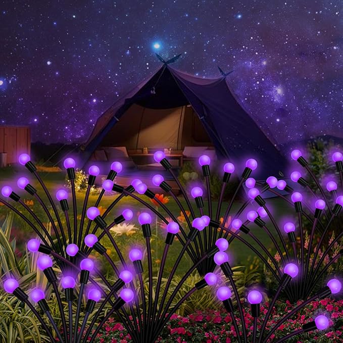 Solar Garden Lights Outdoor, 2 Pack 20 LED Solar Purple Firefly Lights - Image 5