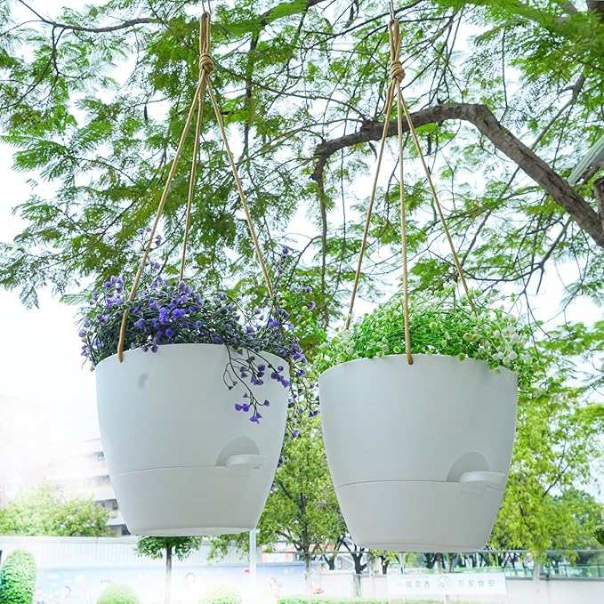 8 inch Hanging Planters, 2 Pack Self Watering Hanging Pots - Image 4