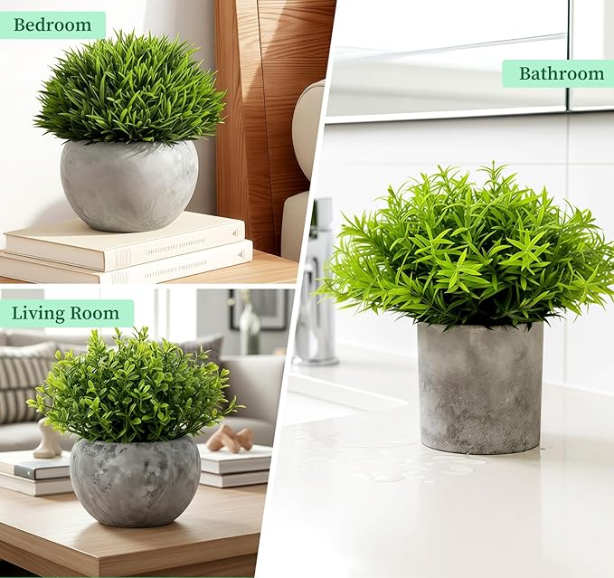 Fake Plants, 5 Pack Small Fake Plants Mini Potted Artificial Eucalyptus - Image 7