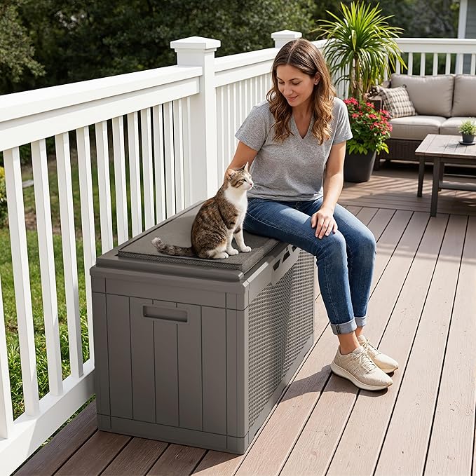 Greesum 100 Gallon Resin Deck Box Large Outdoor Storage Boxes - Image 3