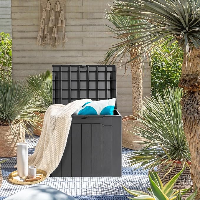 JUMMICO 31 Gallon Resin Deck Box Waterproof Indoor Outdoor Storage Boxes - Image 7
