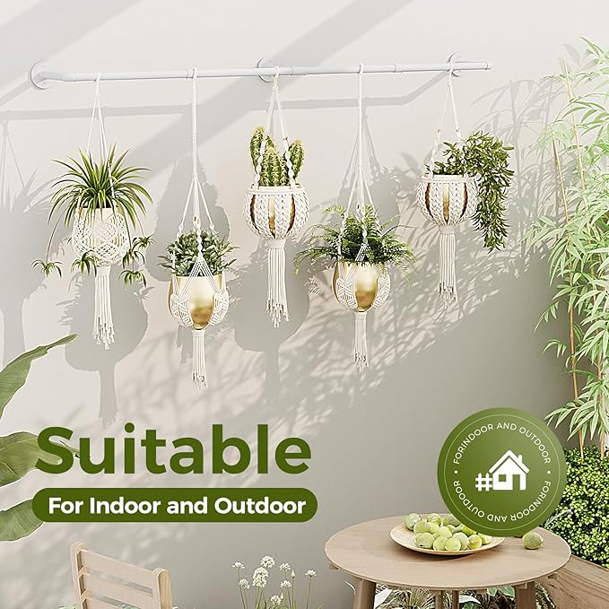 Bamworld Hanging Planters for Indoor - 70in White Metal Rod Plant Hangers - Image 5