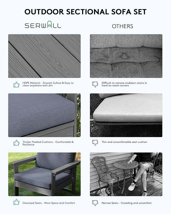 SERWALL Outdoor Sectional Sofa Set, 5-piece Outdoor Modula Couch Set - Image 7