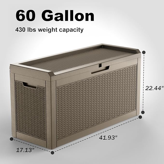 DRATO 60 Gallon Deck Box, Waterproof Resin Large Outdoor Storgae Box - Image 2