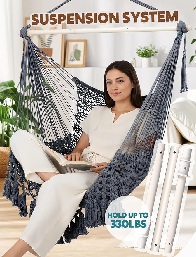 Chihee Hammock Chair Super Large Soft-Spun Cotton Rope Weaving Hanging Chair - Image 5