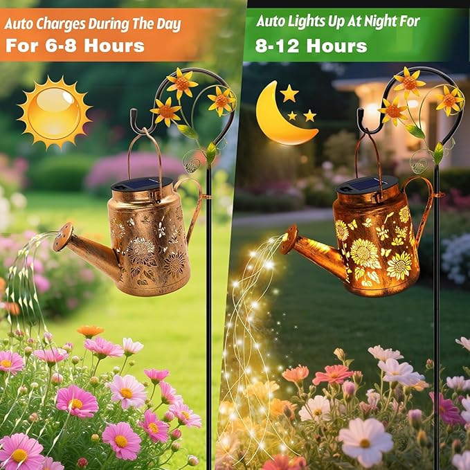 Solar Lanterns Outdoor, Sunflower Watering Can lights, Waterproof Hanging - Image 7