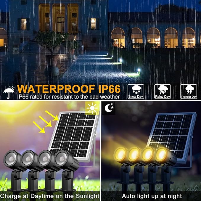 MEIKEE 6 in 1 Solar Spotlights Outdoor, 6W/6V Solar Powered Landscape Lights - Image 4