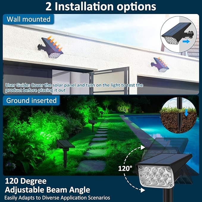 T-SUNUS Green Solar Spot Lights Outdoor 4 Pack, IP65 Waterproof Landscape - Image 5