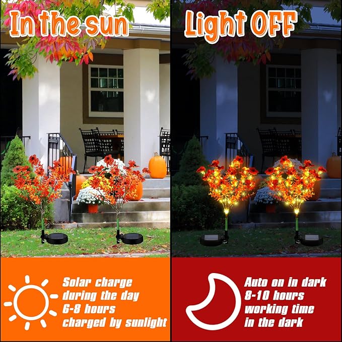 2 Pack Solar Stake Lights Outdoor Decor Waterproof Mums Artificial Flowers - Image 5