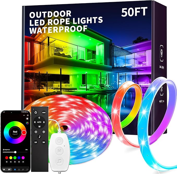KSIPZE 50ft Outdoor led Strip Lights Waterproof IP68, RGB Outdoor led Lights by KSIPZE