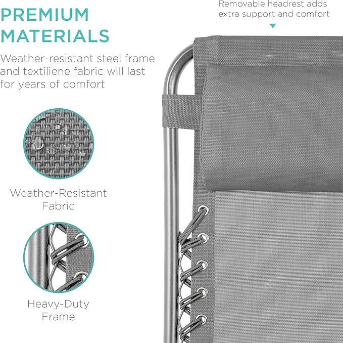 Best Choice Products Set of 2 Adjustable Steel Mesh Zero Gravity Lounge Chair - Image 6