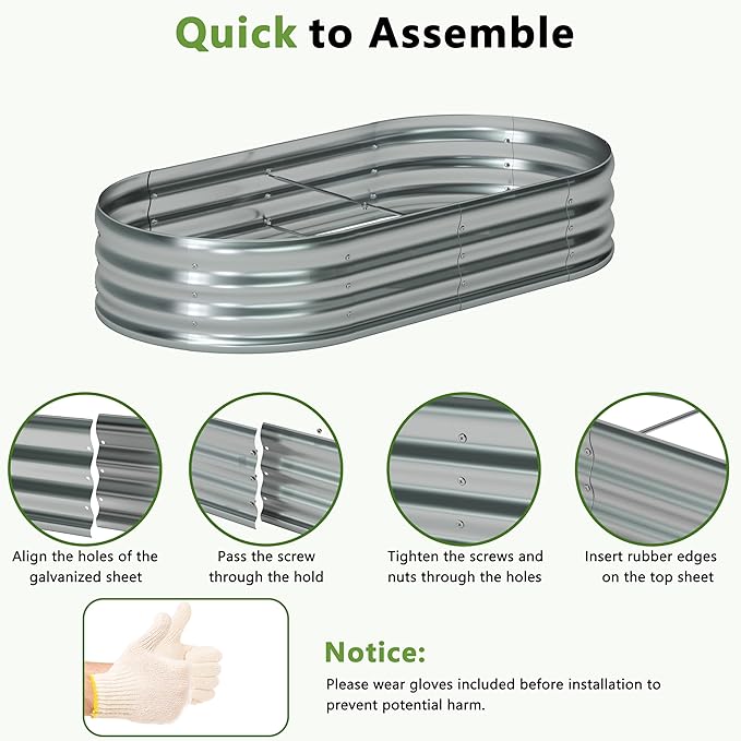 8x4x1ft Galvanized Oval Raised Garden Bed, Outdoor Planter Box Metal Patio Kit - Image 4