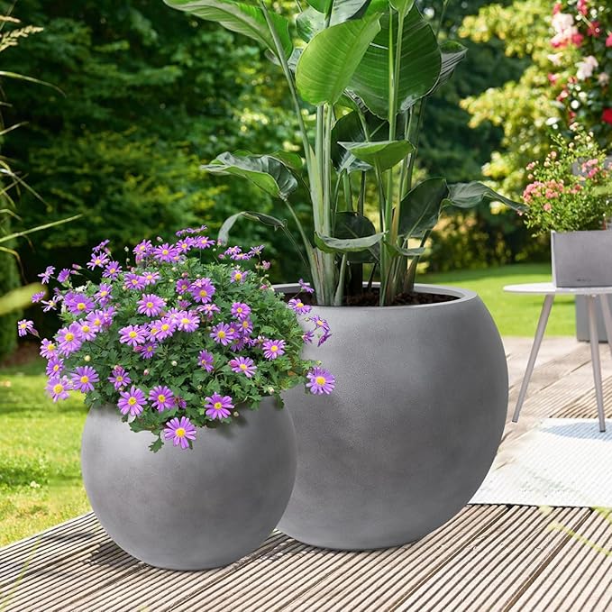 13.5 H x 17" Dia Round Fiberstone Planter - Image 6