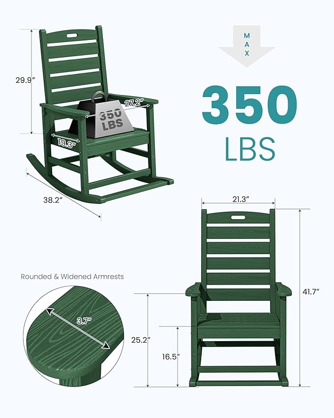 SERWALL Outdoor Rocking Chair, Oversized Rocking Chair - Image 3