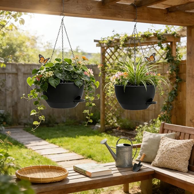 13 Inch 2 Pack Large Self Watering Hanging Planters - Image 8