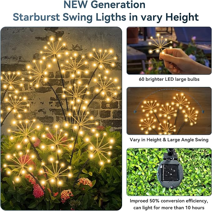 Solar Garden Lights 2 Pack Waterproof Swaying Starburst Light Solar Outdoor - Image 3