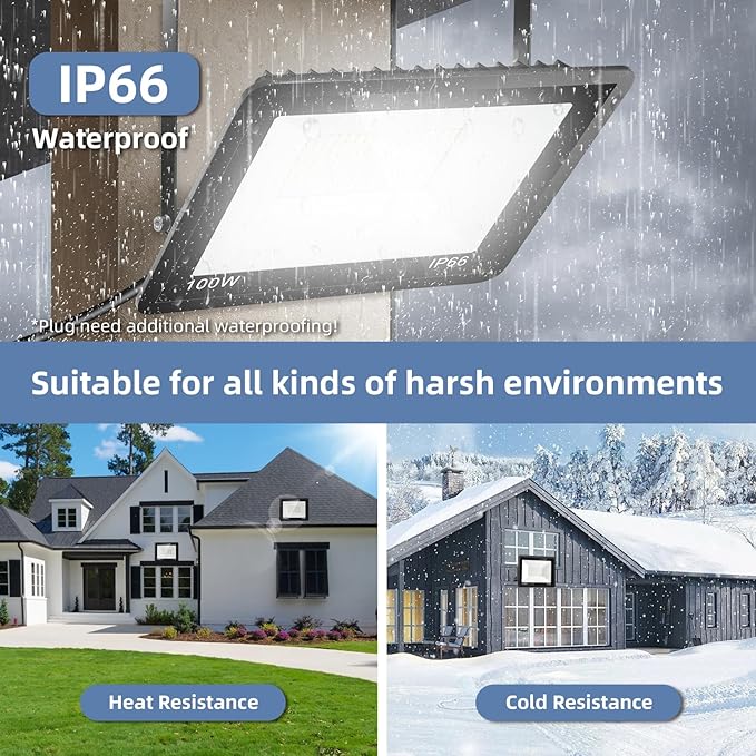 100W Flood Lights Outdoor, 12000LM Bright LED Work Light, IP66 Waterproof - Image 5