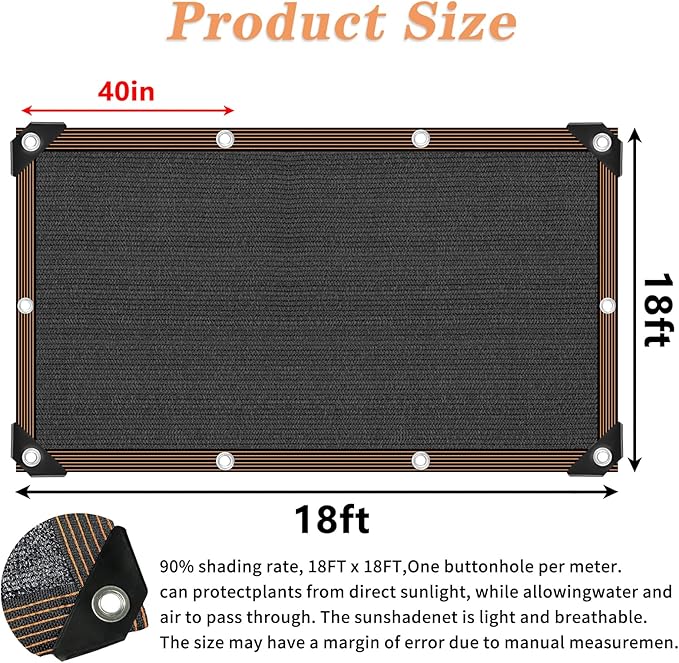 QLOFEI 18x18 FT Shade Cloth for Garden, 80-90% Sunblock Neting Cover - Image 2